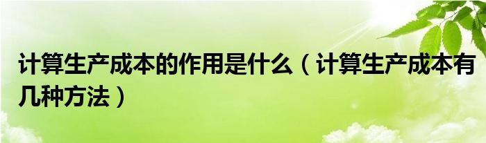 计算生产成本的作用是什么（计算生产成本有几种方法）