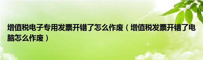 增值税电子专用发票开错了怎么作废（增值税发票开错了电脑怎么作废）