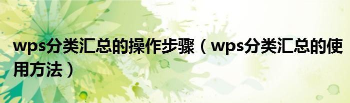 wps分类汇总的操作步骤（wps分类汇总的使用方法）