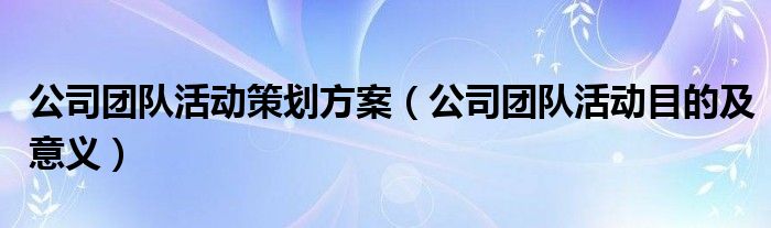 公司团队活动策划方案（公司团队活动目的及意义）