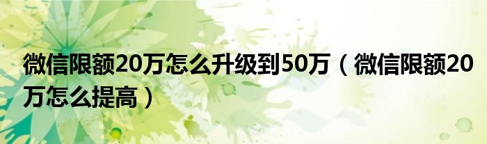 微信限额20万怎么升级到50万（微信限额20万怎么提高）