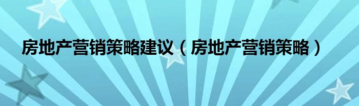 房地产营销策略建议（房地产营销策略）