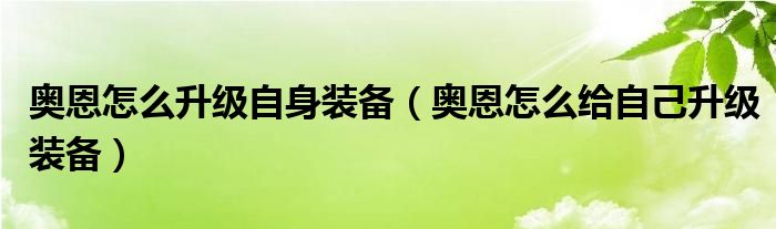 奥恩怎么升级自身装备（奥恩怎么给自己升级装备）