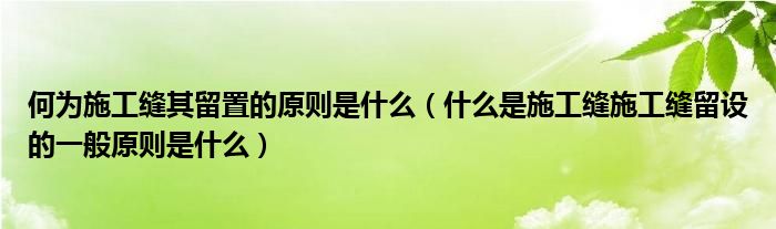 何为施工缝其留置的原则是什么（什么是施工缝施工缝留设的一般原则是什么）