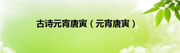 古诗元宵唐寅（元宵唐寅）