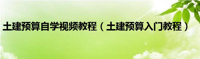 土建预算自学视频教程（土建预算入门教程）