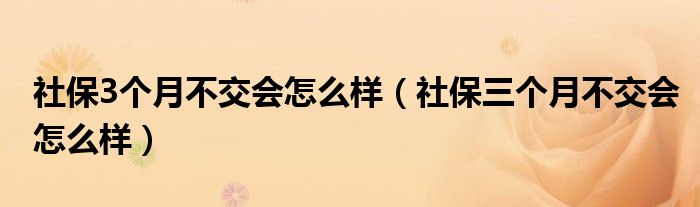 社保3个月不交会怎么样（社保三个月不交会怎么样）