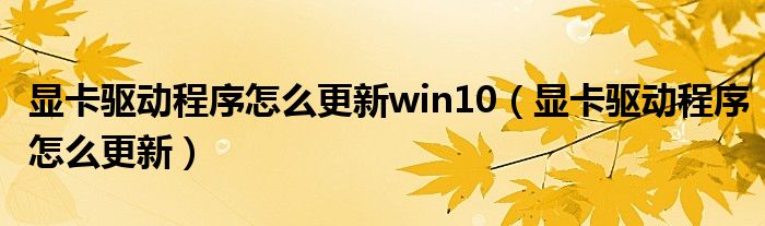 显卡驱动程序怎么更新win10（显卡驱动程序怎么更新）