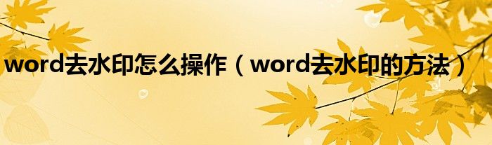 word去水印怎么操作（word去水印的方法）