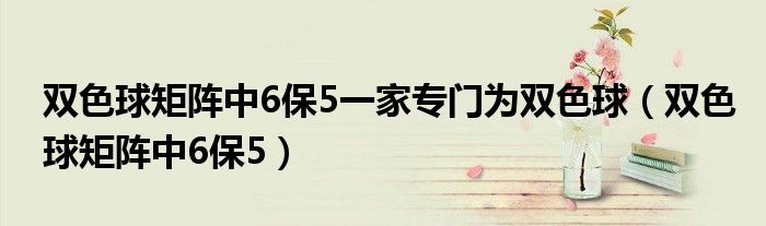 双色球矩阵中6保5一家专门为双色球（双色球矩阵中6保5）