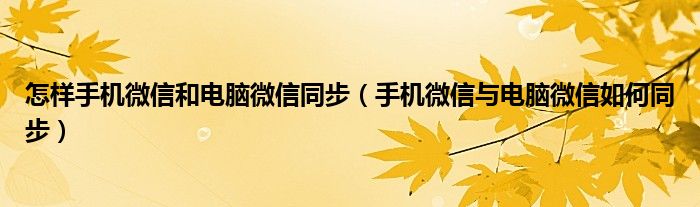 怎样手机微信和电脑微信同步（手机微信与电脑微信如何同步）