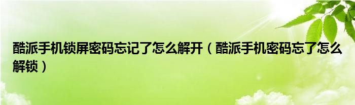 酷派手机锁屏密码忘记了怎么解开（酷派手机密码忘了怎么解锁）