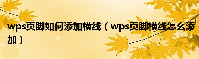 wps页脚如何添加横线（wps页脚横线怎么添加）