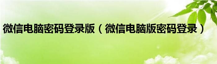 微信电脑密码登录版（微信电脑版密码登录）