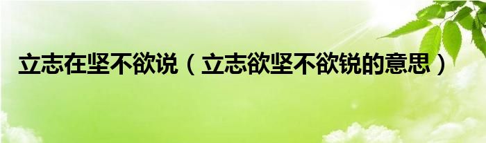 立志在坚不欲说（立志欲坚不欲锐的意思）