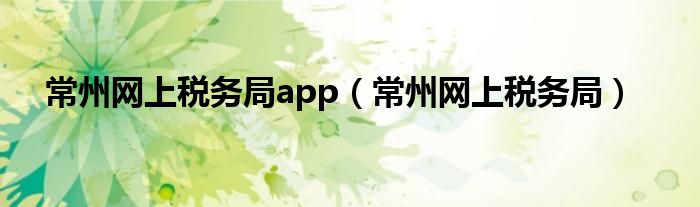 常州网上税务局app（常州网上税务局）