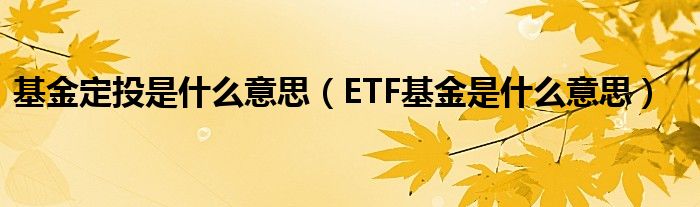 基金定投是什么意思（ETF基金是什么意思）