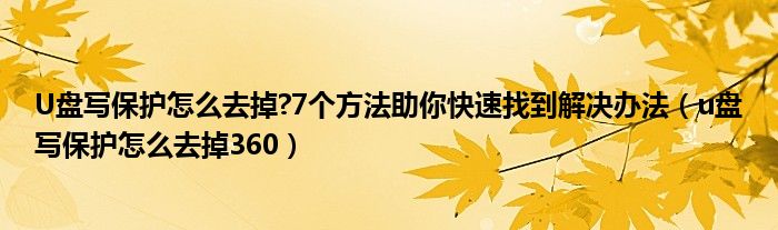 U盘写保护怎么去掉?7个方法助你快速找到解决办法（u盘写保护怎么去掉360）