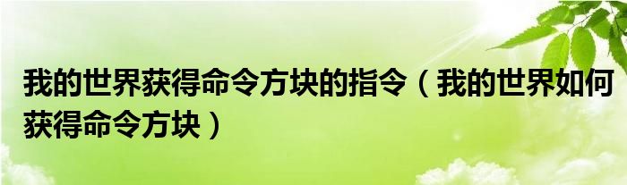 我的世界获得命令方块的指令（我的世界如何获得命令方块）