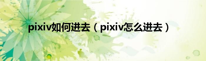 pixiv如何进去（pixiv怎么进去）