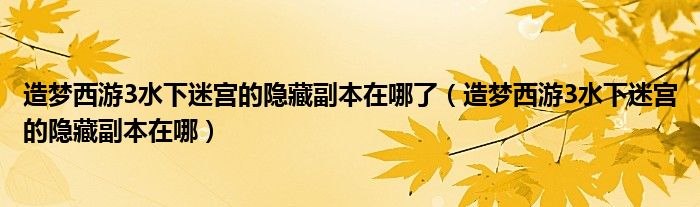 造梦西游3水下迷宫的隐藏副本在哪了（造梦西游3水下迷宫的隐藏副本在哪）