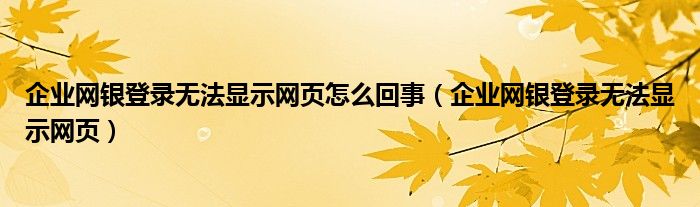 企业网银登录无法显示网页怎么回事（企业网银登录无法显示网页）