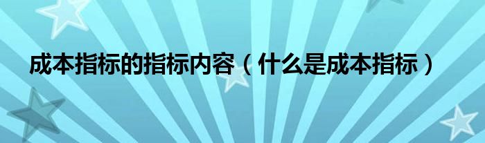 成本指标的指标内容（什么是成本指标）