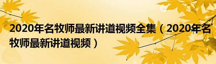 2020年名牧师最新讲道视频全集（2020年名牧师最新讲道视频）