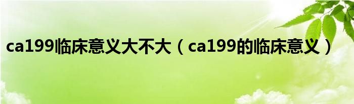 ca199临床意义大不大（ca199的临床意义）