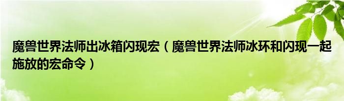 魔兽世界法师出冰箱闪现宏（魔兽世界法师冰环和闪现一起施放的宏命令）