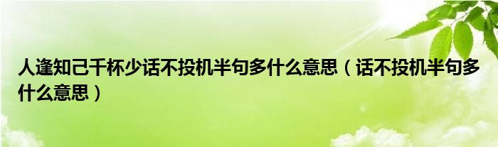 人逢知己千杯少话不投机半句多什么意思（话不投机半句多什么意思）