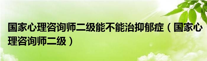 国家心理咨询师二级能不能治抑郁症（国家心理咨询师二级）