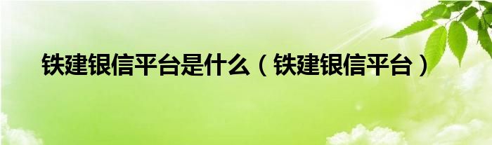 铁建银信平台是什么（铁建银信平台）