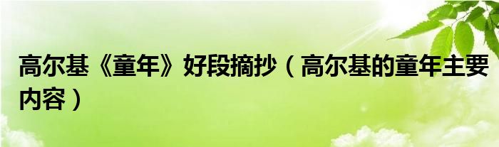 高尔基《童年》好段摘抄（高尔基的童年主要内容）