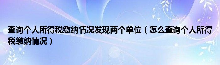 查询个人所得税缴纳情况发现两个单位（怎么查询个人所得税缴纳情况）