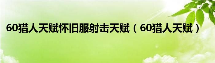 60猎人天赋怀旧服射击天赋（60猎人天赋）