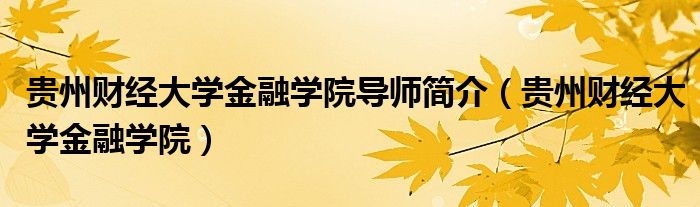 贵州财经大学金融学院导师简介（贵州财经大学金融学院）