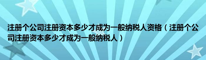 注册个公司注册资本多少才成为一般纳税人资格（注册个公司注册资本多少才成为一般纳税人）