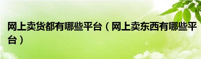 网上卖货都有哪些平台（网上卖东西有哪些平台）