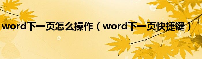 word下一页怎么操作（word下一页快捷键）