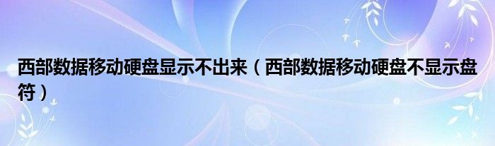 西部数据移动硬盘显示不出来（西部数据移动硬盘不显示盘符）