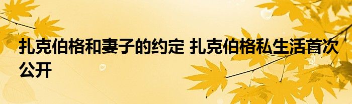 扎克伯格和妻子的约定 扎克伯格私生活首次公开