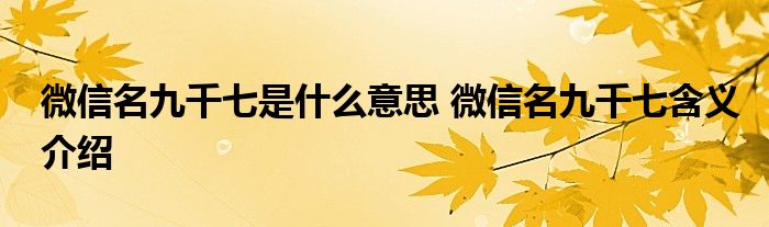 微信名九千七是什么意思 微信名九千七含义介绍