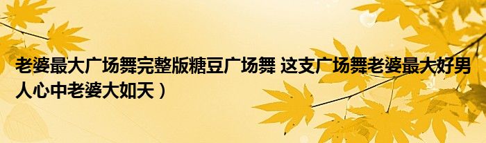 老婆最大广场舞完整版糖豆广场舞 这支广场舞老婆最大好男人心中老婆大如天）