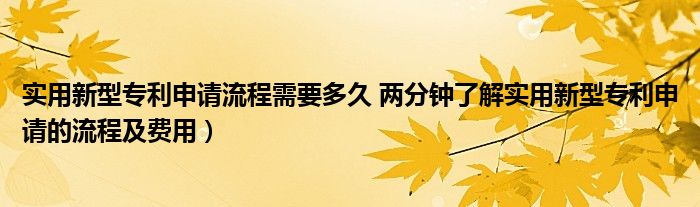 实用新型专利申请流程需要多久 两分钟了解实用新型专利申请的流程及费用）