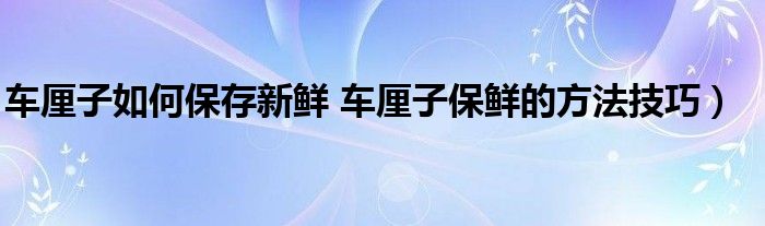 车厘子如何保存新鲜 车厘子保鲜的方法技巧）