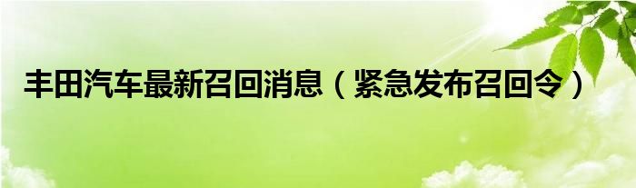 丰田汽车最新召回消息（紧急发布召回令）