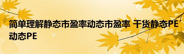 简单理解静态市盈率动态市盈率 干货静态PE动态PE