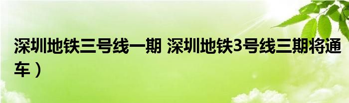 深圳地铁三号线一期 深圳地铁3号线三期将通车）