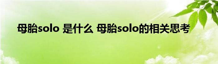 母胎solo 是什么 母胎solo的相关思考